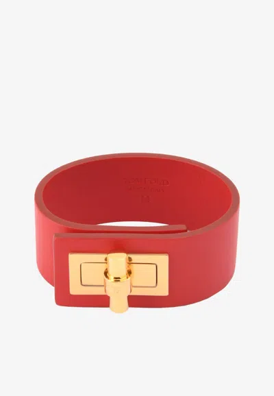 Tom Ford Narrow Turnlock Cuff In Leather In Red