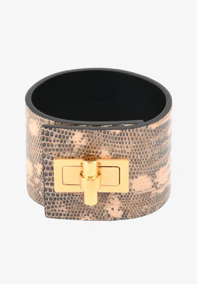 Tom Ford Wide Natalia Turnlock Buckle Cuff In Animal Print Leather In Nude