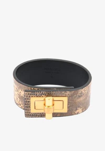 Tom Ford Natalia Turnlock Buckle Cuff In Animal Print Leather In Multicolor