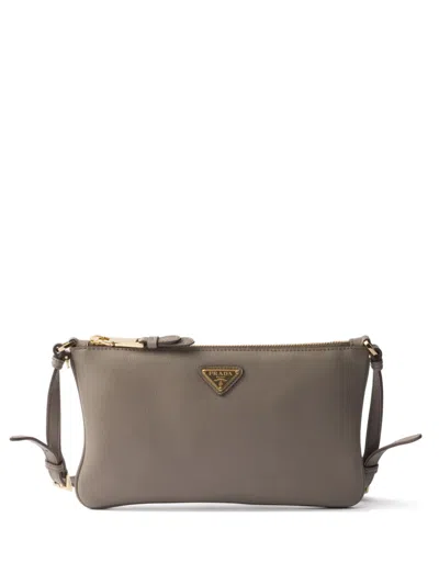 Prada Soft Calf Leather Shoulder Bag In Grey