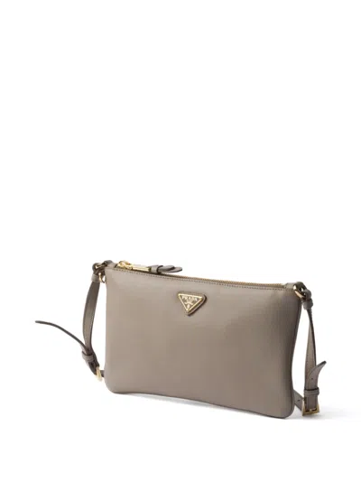 Prada Soft Calf Leather Shoulder Bag In Grey