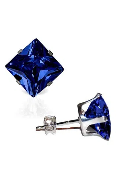 A & M A&m Square Cubic Zirconia Birthstone Stud Earrings In Saphhire