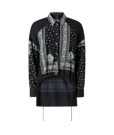 Pinko Twill Paisley Print Shirt Cashmere Design In Black