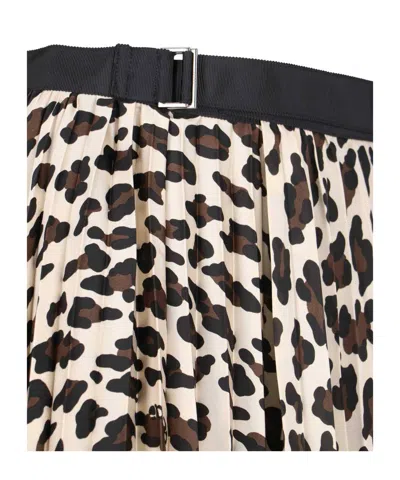 Sacai Asymmetrical Leopard Print Skirt With Adjustable Belt In Nude