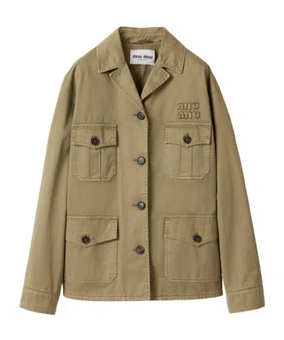 Miu Miu Satin Garment-dyed Utility Jacket In Brown