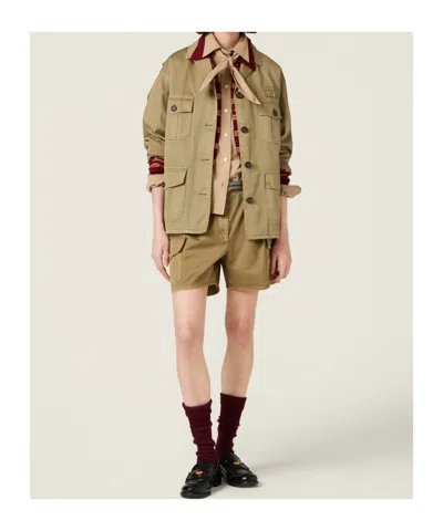 Miu Miu Satin Garment-dyed Utility Jacket In Brown