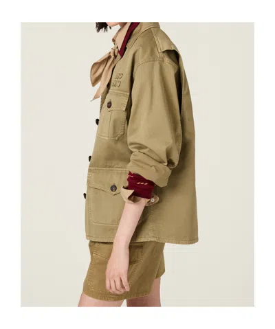 Miu Miu Satin Garment-dyed Utility Jacket In Brown
