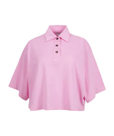 Bottega Veneta Short Sleeve Cropped Polo Shirt In Pink