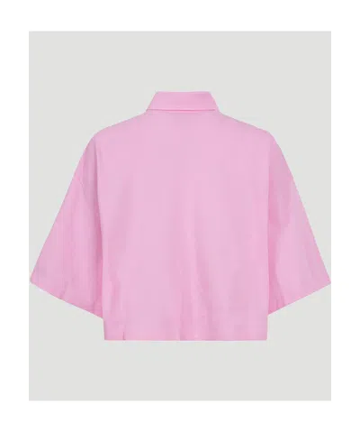 Bottega Veneta Short Sleeve Cropped Polo Shirt In Pink