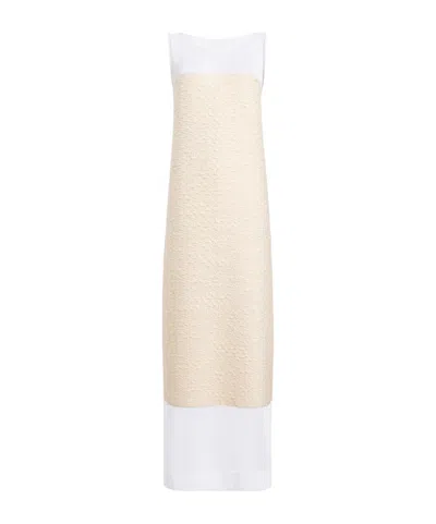 Khaite Miriele Tweed-paneled Knitted Maxi Dress In White