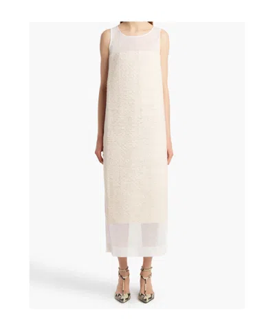 Khaite Miriele Tweed-paneled Knitted Maxi Dress In White