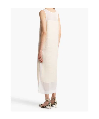 Khaite Miriele Tweed-paneled Knitted Maxi Dress In White