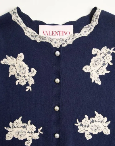 Valentino Virgin Wool Embroidered Cardigan In Blue