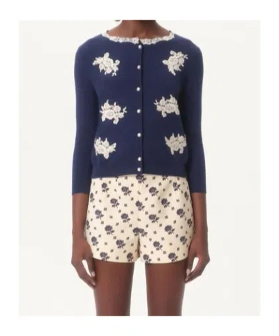 Valentino Virgin Wool Embroidered Cardigan In Blue