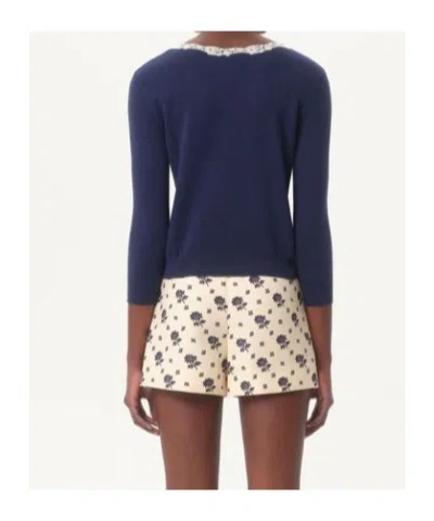 Valentino Virgin Wool Embroidered Cardigan In Blue