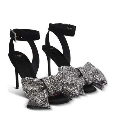 Balmain Suede Ruby Heels With Rhinestone Bows In Black