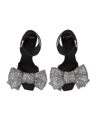Balmain Suede Ruby Heels With Rhinestone Bows In Black