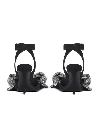 Balmain Suede Ruby Heels With Rhinestone Bows In Black