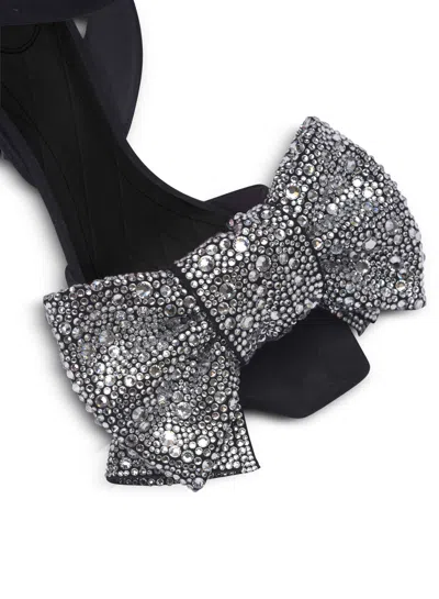 Balmain Suede Ruby Heels With Rhinestone Bows In Black