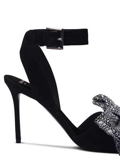 Balmain Suede Ruby Heels With Rhinestone Bows In Black