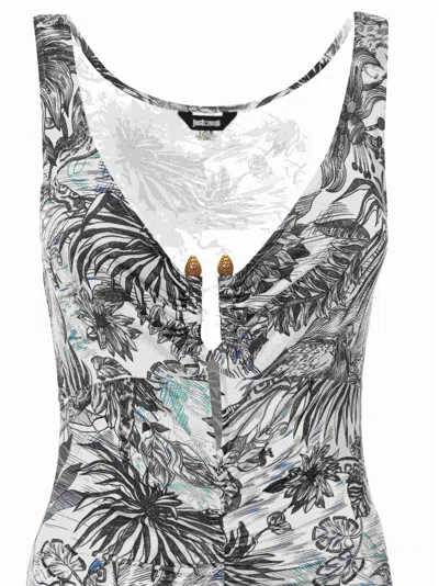 Just Cavalli Floral-print Dress In Blue