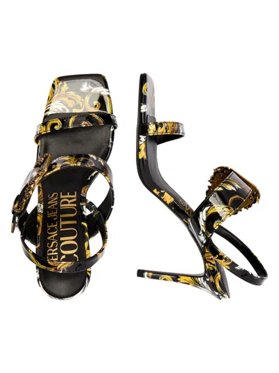 Versace Jeans Couture Black Logo Couture Emily Slingback Heeled Sandals In Black