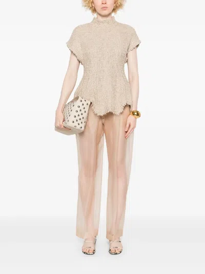 Khaite Beige Semi-transparent Silk Pants With Drawstring Waist