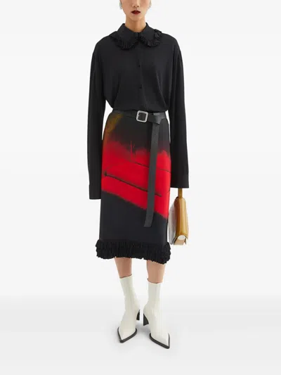Jil Sander Printed Viscose Skirt With Ruffles In Black