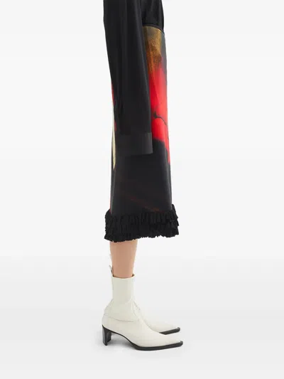 Jil Sander Printed Viscose Skirt With Ruffles In Black