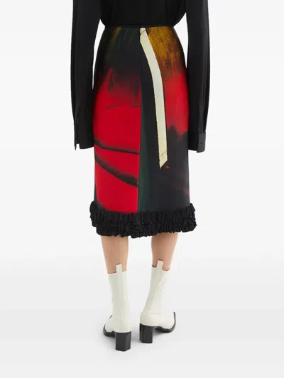 Jil Sander Printed Viscose Skirt With Ruffles In Black