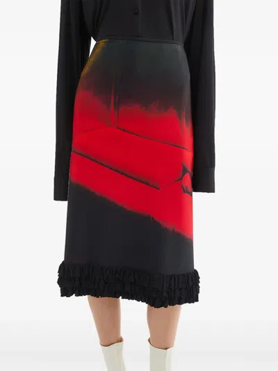 Jil Sander Printed Viscose Skirt With Ruffles In Black