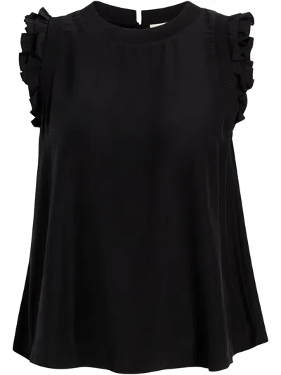 Cinq À Sept Cinq A Sept Lenore Ruffle Trimmed Silk Top In Black