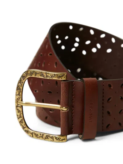 Twinset Openwork Leather Belt In Brown