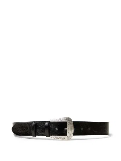Twinset Cracked Leather Belt With Texas-style Buckle In Black