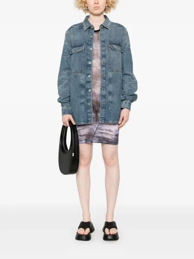 Rick Owens Drkshdw Collared Jacket Shirt Two Front Pockets In Blue
