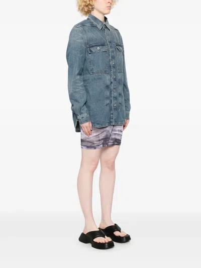 Rick Owens Drkshdw Collared Jacket Shirt Two Front Pockets In Blue