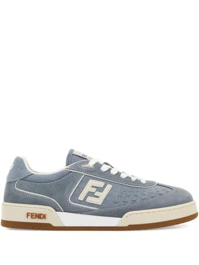 Fendi Match Denim And Suede Low-top Sneakers In Blue