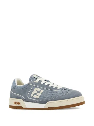Fendi Match Denim And Suede Low-top Sneakers In Blue