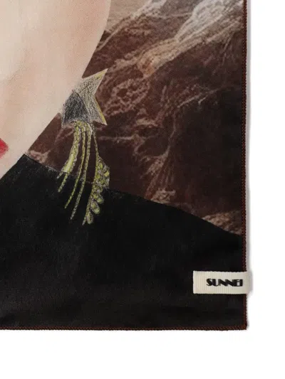 Sunnei Pascal Printed Scarf In Neutrals