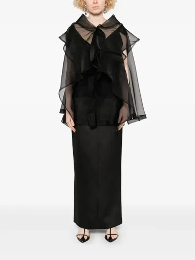 Khaite Santana Draped Silk-organza Top In Black