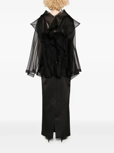 Khaite Santana Draped Silk-organza Top In Black