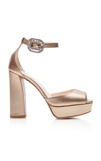 Roger Vivier Strass 120 Crystal-embellished Metallic Leather Platform Sandals In Neutral