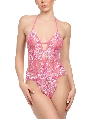 In Bloom By Jonquil Annalee Embroidered Lace Thong Teddy In Orchid Pink