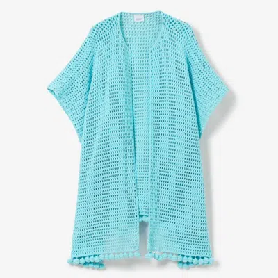 Burberry Hand Knitted Crochet Cotton Cape In Blue