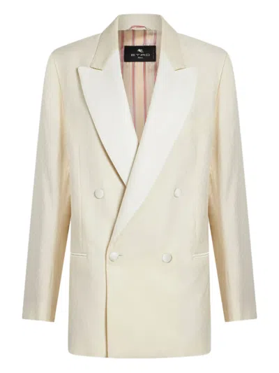 Etro Double-breasted Cotton And Wool-blend Jacquard Blazer In Neutrals