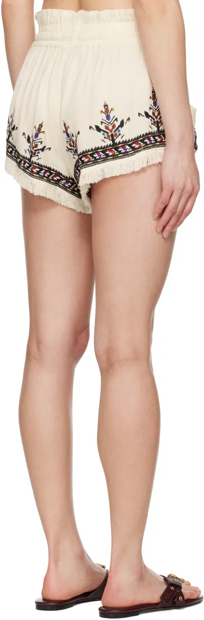 Isabel Marant Étoile Kriss Embroidered Fringed Paperbag Waist Shorts In Neutral