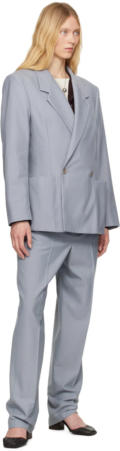 Lemaire Blue Double Breasted Tailored Blazer In Bl720 Blue Grey Mela