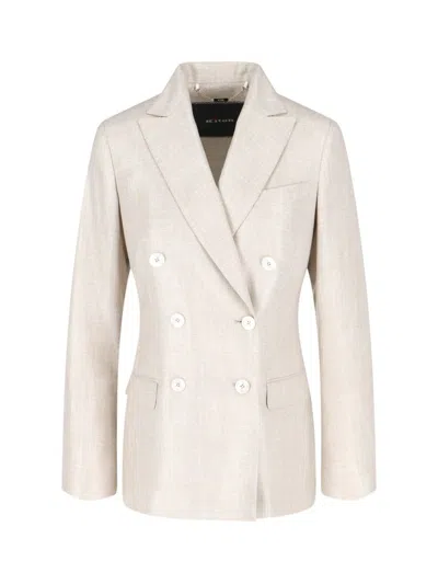 Kiton Double-breasted Jacket With Notch Lapels And Back Vent In Beige