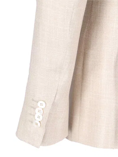 Kiton Double-breasted Jacket With Notch Lapels And Back Vent In Beige