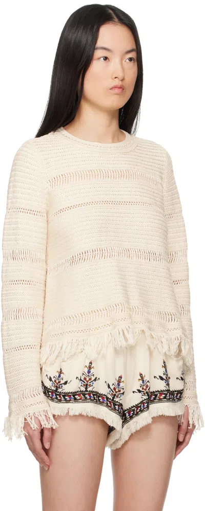 Isabel Marant Étoile Azilis Open Stitch Fringe Cotton Crewneck Sweater In Neutral